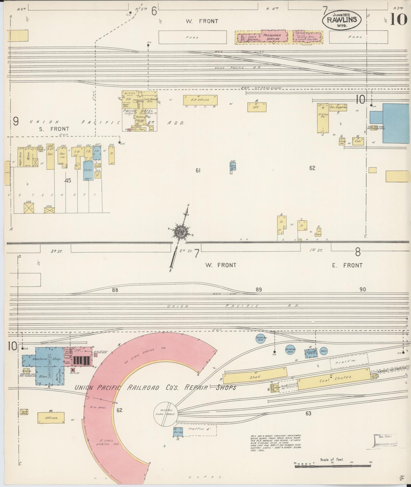 Sanborn Fire Insurance Map from Rawlins, Carbon County, Wyoming (1912), Sheet #0010 - Complete Map Set gallery image, historic Sanborn map, vintage wall art, Wyoming Wyoming