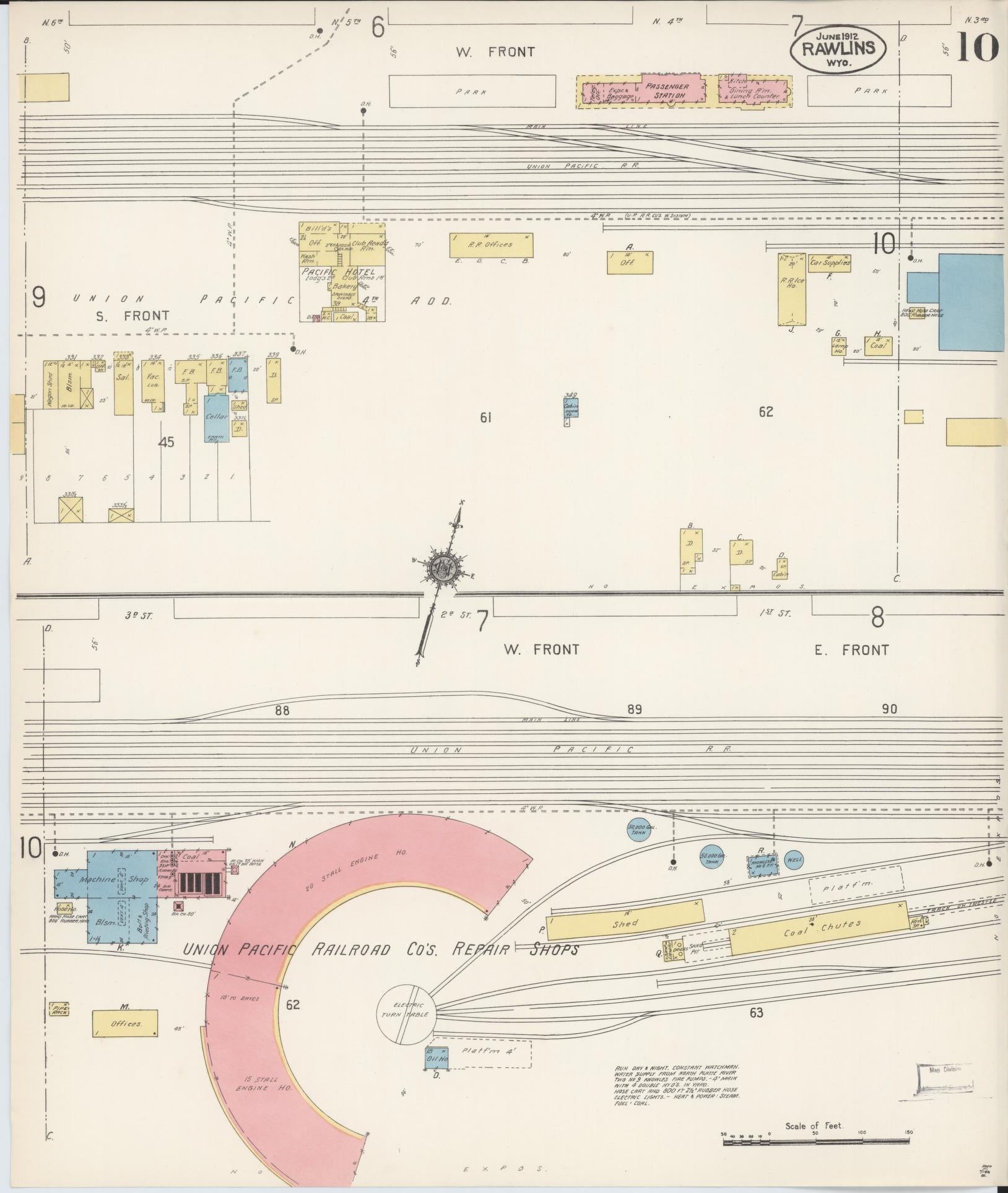 Sanborn Fire Insurance Map from Rawlins, Carbon County, Wyoming (1912), Sheet #0010 - Complete Map Set gallery image, historic Sanborn map, vintage wall art, Wyoming Wyoming