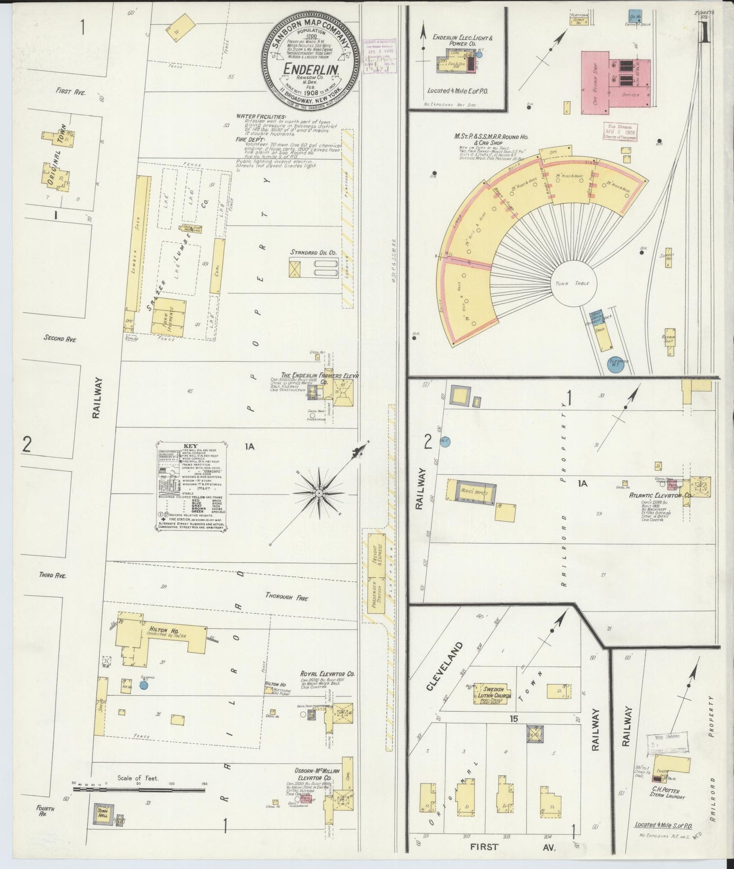 Sanborn Fire Insurance Map from Enderlin, Ransom County, North Dakota (1908), Sheet #0001 - Historic Sanborn Fire Insurance Map Print, vintage old map wall art, antique decor, genealogy gift, North Dakota North Dakota map