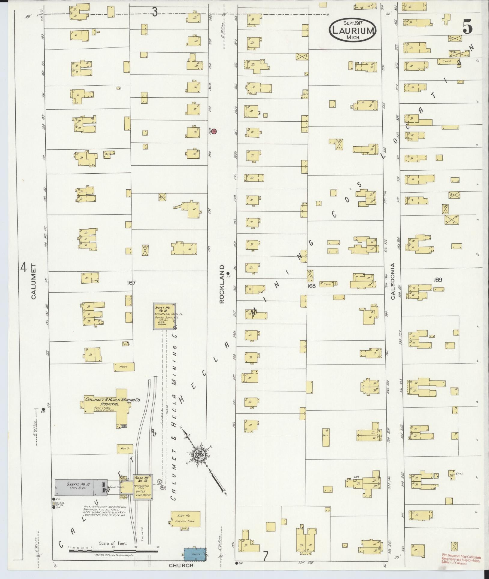Sanborn Fire Insurance Map from Laurium, Houghton County, Michigan (1917), Sheet #0005 - Complete Map Set gallery image, historic Sanborn map, vintage wall art, Michigan Michigan