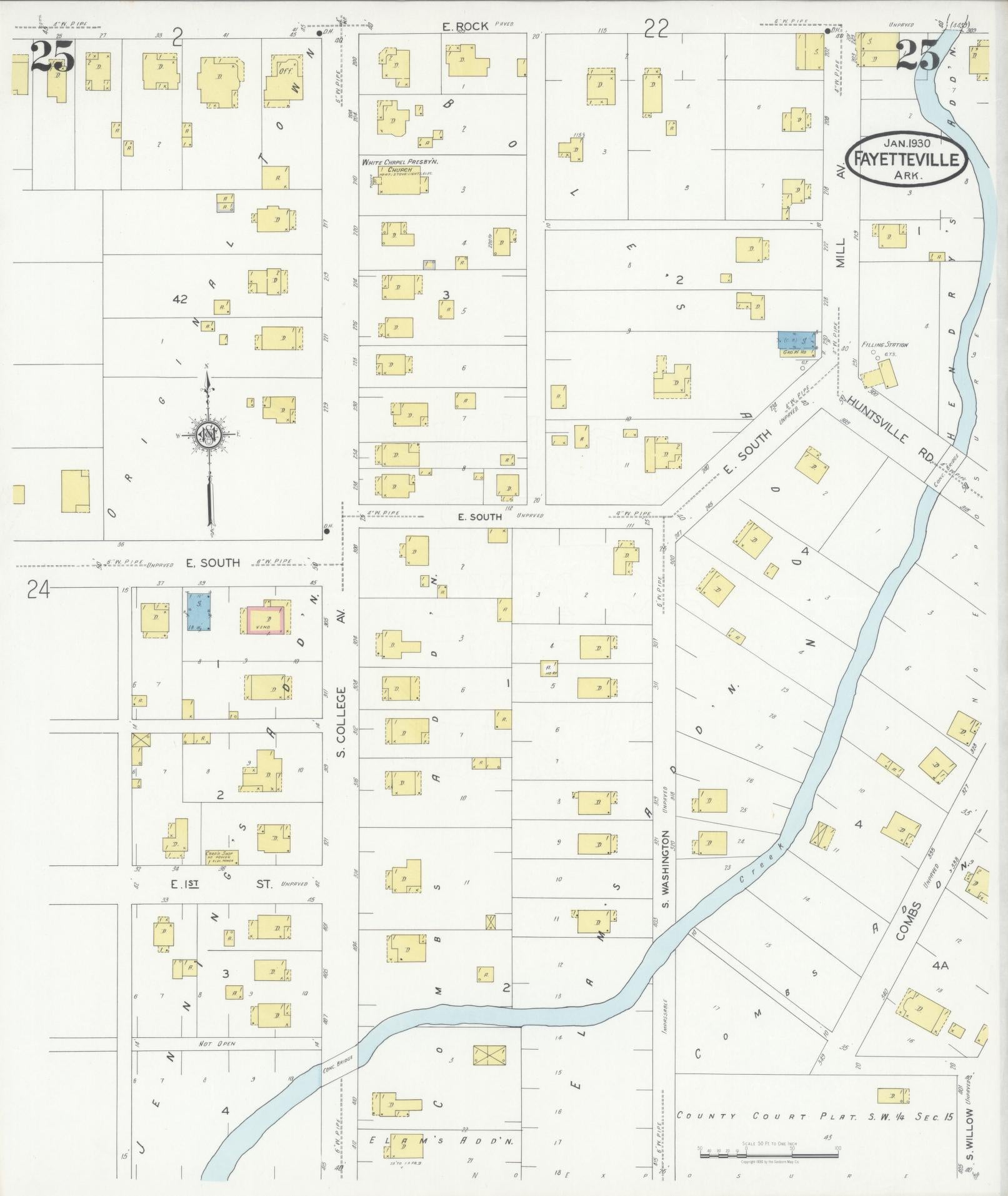 Sanborn Fire Insurance Map from Fayetteville, Washington County, Arkansas (1930), Sheet #0025 - Historic Sanborn Fire Insurance Map Print, vintage old map wall art, antique decor, genealogy gift, Arkansas Arkansas map