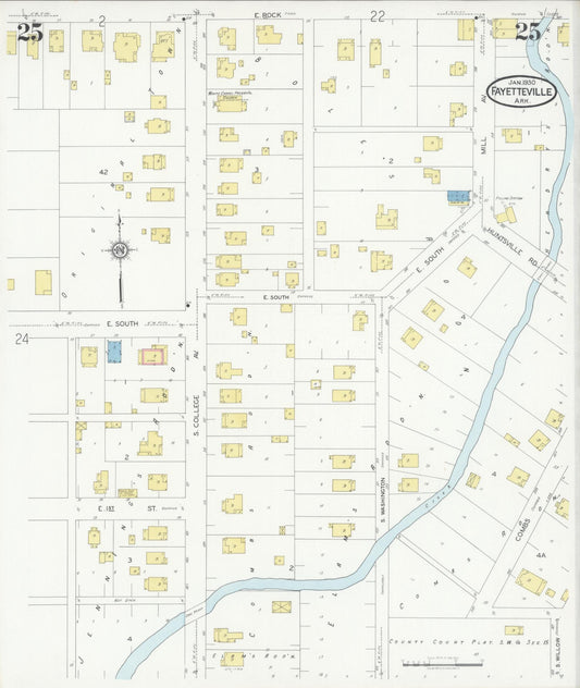 Sanborn Fire Insurance Map from Fayetteville, Washington County, Arkansas (1930), Sheet #0025 - Historic Sanborn Fire Insurance Map Print, vintage old map wall art, antique decor, genealogy gift, Arkansas Arkansas map