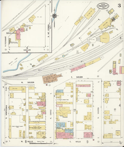 Sanborn Fire Insurance Map from Prescott, Yavapai County, Arizona (1910), Sheet #0003 - Complete Map Set gallery image, historic Sanborn map, vintage wall art, Arizona Arizona