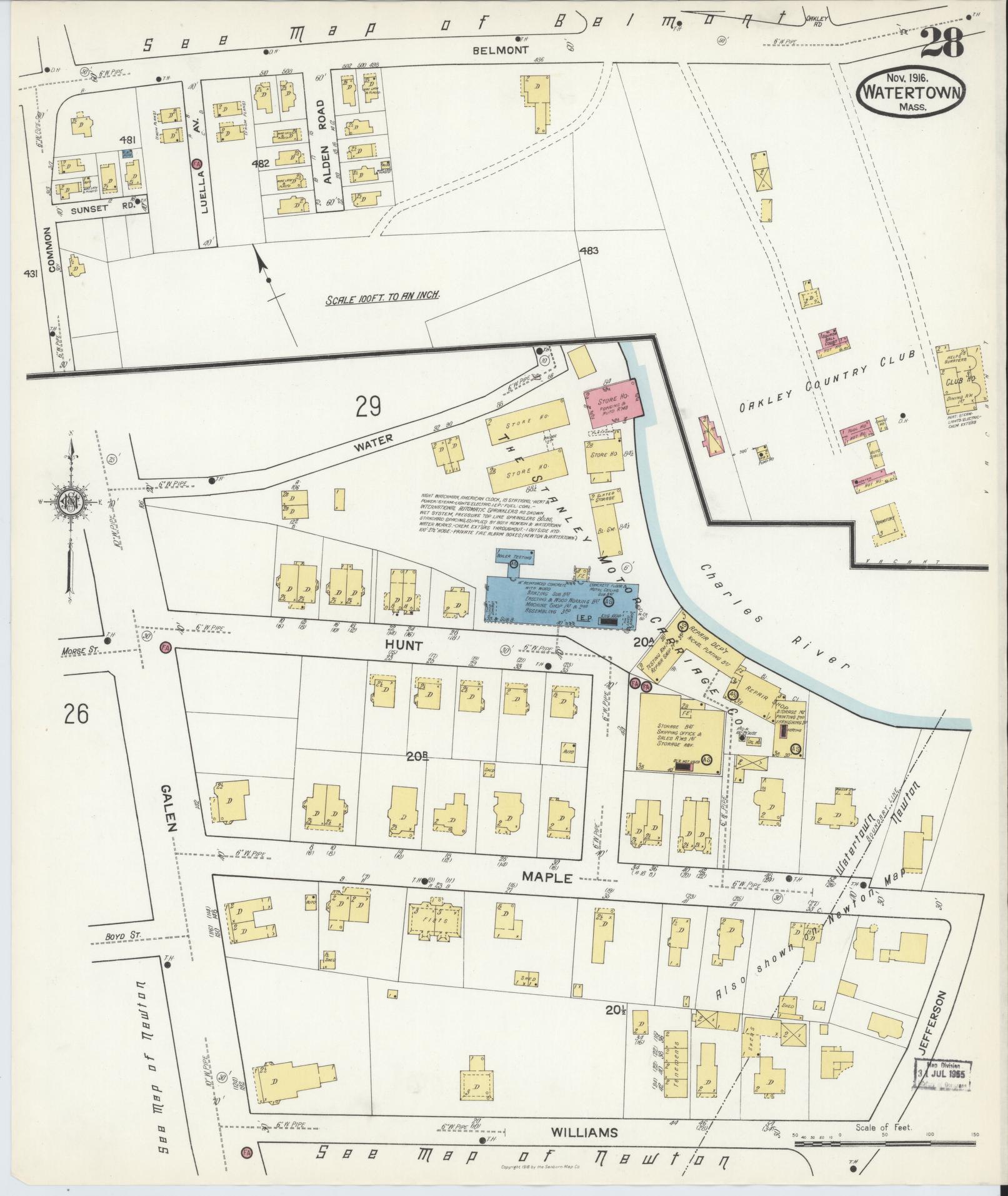 Sanborn Fire Insurance Map from Watertown, Middlesex County, Massachusetts (1916), Sheet #0028 - Complete Map Set gallery image, historic Sanborn map, vintage wall art, Massachusetts Massachusetts