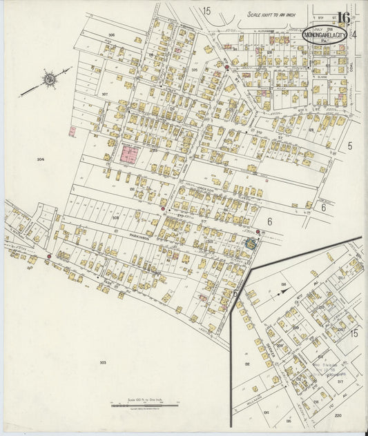 Sanborn Fire Insurance Map from Monongahela City, Washington County, Pennsylvania (1918), Sheet #0016 - Historic Sanborn Fire Insurance Map Print, vintage old map wall art, antique decor, genealogy gift, Pennsylvania Pennsylvania map