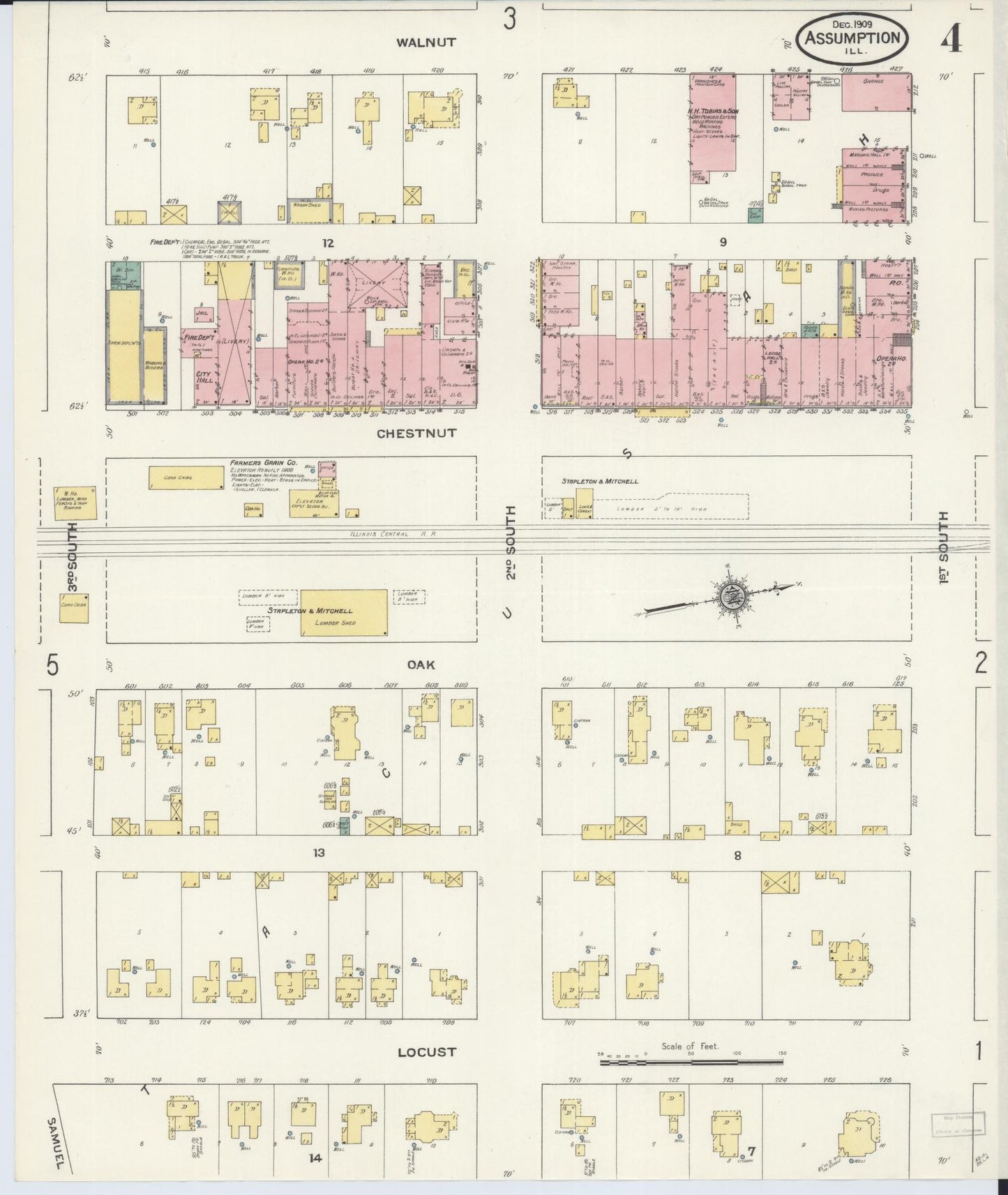 Sanborn Fire Insurance Map from Assumption, Christian County, Illinois (1909), Sheet #0004 - Complete Map Set gallery image, historic Sanborn map, vintage wall art, Illinois Illinois