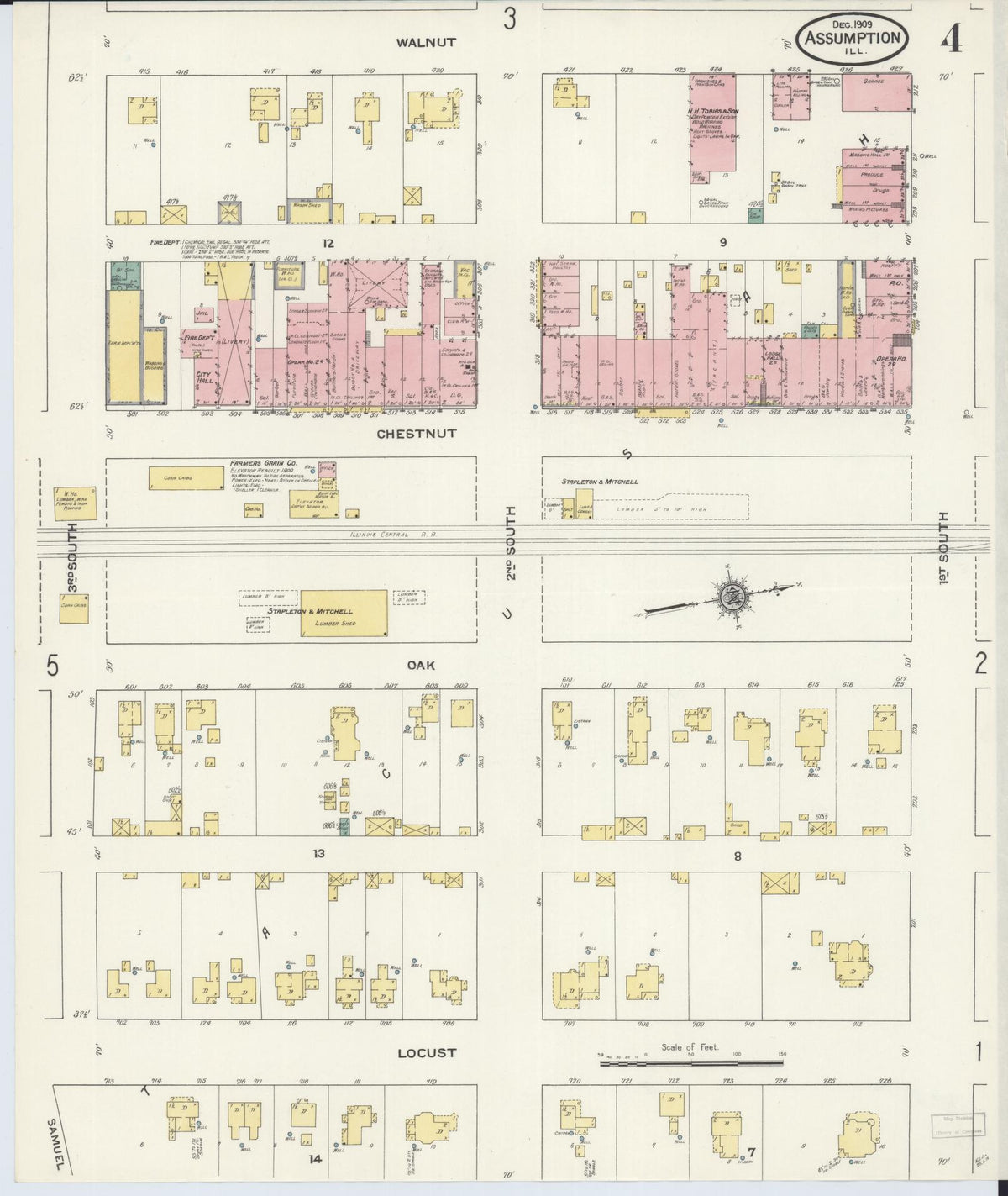 Sanborn Fire Insurance Map from Assumption, Christian County, Illinois (1909), Sheet #0004 - Complete Map Set gallery image, historic Sanborn map, vintage wall art, Illinois Illinois