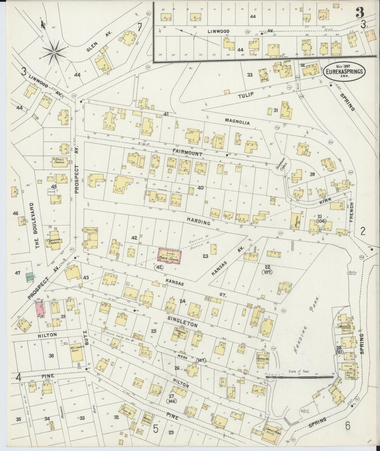 Sanborn Fire Insurance Map from Eureka Springs, Carroll County, Arkansas (1897), Sheet #0003 - Historic Sanborn Fire Insurance Map Print, vintage old map wall art, antique decor, genealogy gift, Arkansas Arkansas map