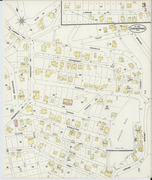 Sanborn Fire Insurance Map from Eureka Springs, Carroll County, Arkansas (1897), Sheet #0003 - Historic Sanborn Fire Insurance Map Print, vintage old map wall art, antique decor, genealogy gift, Arkansas Arkansas map