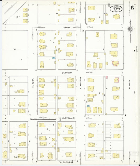 Sanborn Fire Insurance Map from Pratt, Pratt County, Kansas (1916), Sheet #0006 - Historic Sanborn Fire Insurance Map Print, vintage old map wall art, antique decor, genealogy gift, Kansas Kansas map