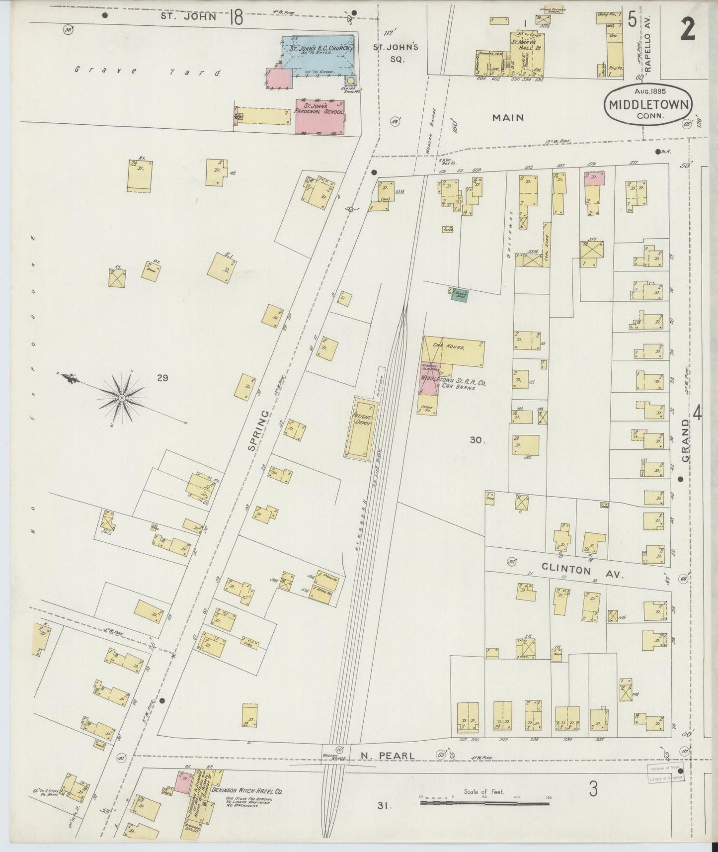 Sanborn Fire Insurance Map from Middletown, Middlesex County, Connecticut (1895), Sheet #0002 - Historic Sanborn Fire Insurance Map Print, vintage old map wall art, antique decor, genealogy gift, Connecticut Connecticut map