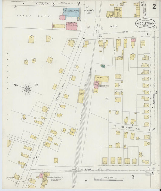 Sanborn Fire Insurance Map from Middletown, Middlesex County, Connecticut (1895), Sheet #0002 - Historic Sanborn Fire Insurance Map Print, vintage old map wall art, antique decor, genealogy gift, Connecticut Connecticut map