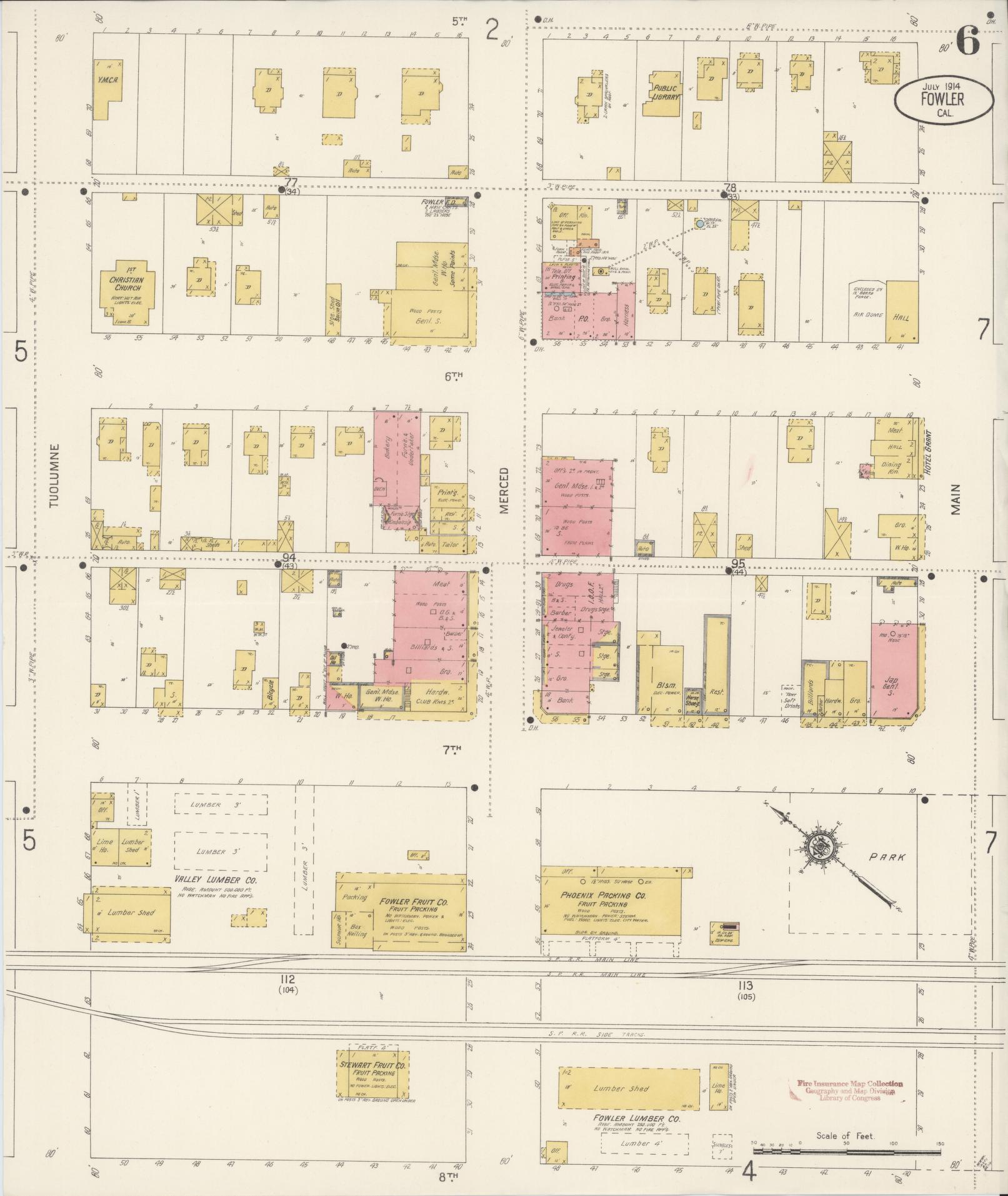 Sanborn Fire Insurance Map from Fowler, Fresno County, California (1914), Sheet #0006 - Historic Sanborn Fire Insurance Map Print, vintage old map wall art, antique decor, genealogy gift, California California map