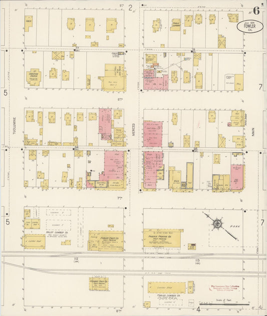 Sanborn Fire Insurance Map from Fowler, Fresno County, California (1914), Sheet #0006 - Historic Sanborn Fire Insurance Map Print, vintage old map wall art, antique decor, genealogy gift, California California map