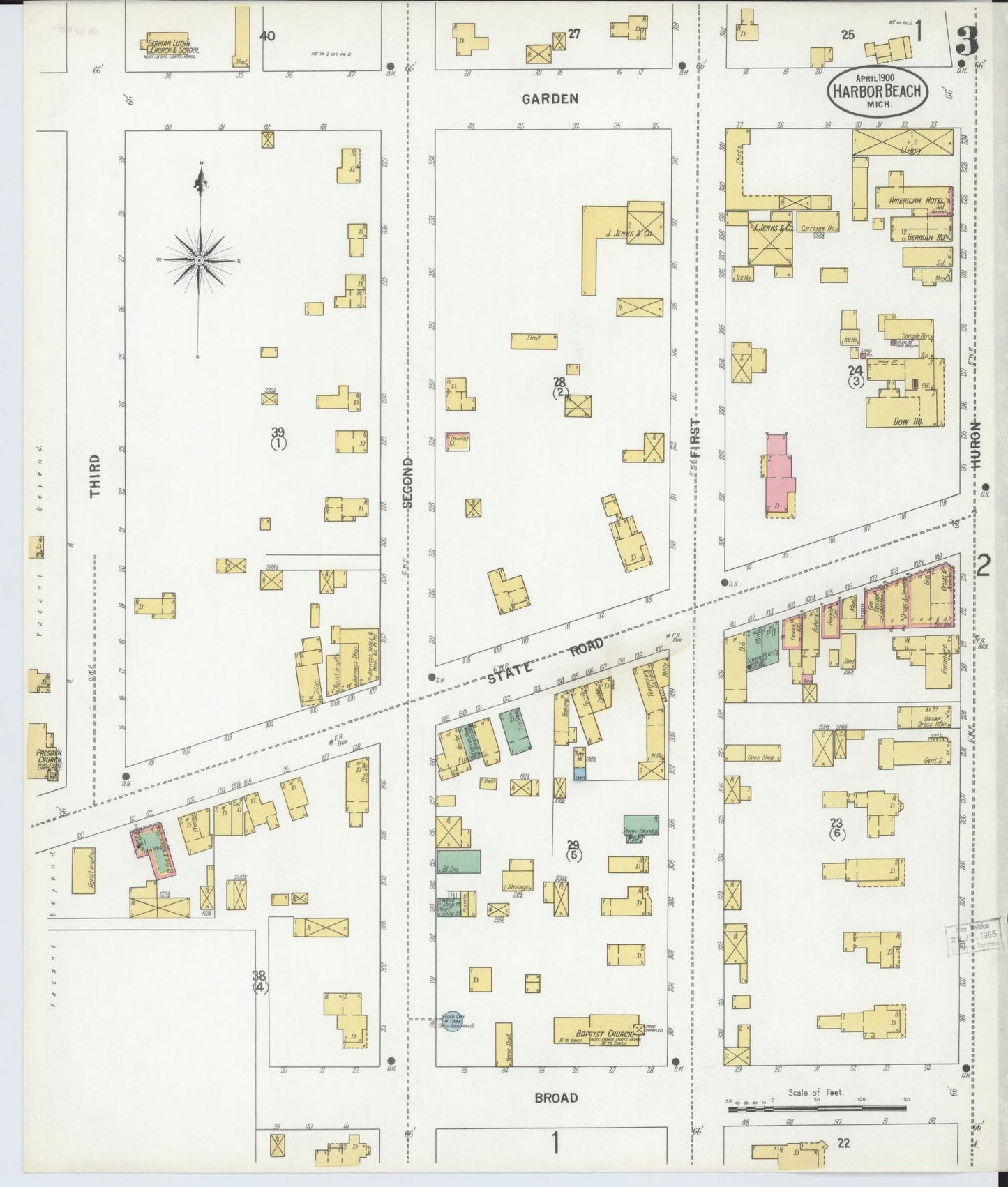 Sanborn Fire Insurance Map from Harbor Beach, Huron County, Michigan (1900), Sheet #0003 - Complete Map Set gallery image, historic Sanborn map, vintage wall art, Michigan Michigan