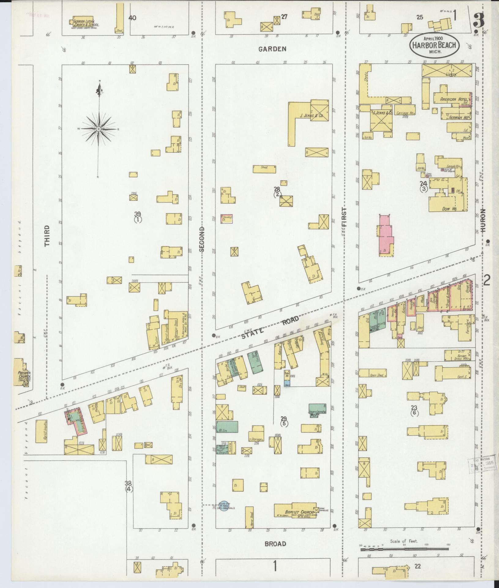 Sanborn Fire Insurance Map from Harbor Beach, Huron County, Michigan (1900), Sheet #0003 - Complete Map Set gallery image, historic Sanborn map, vintage wall art, Michigan Michigan