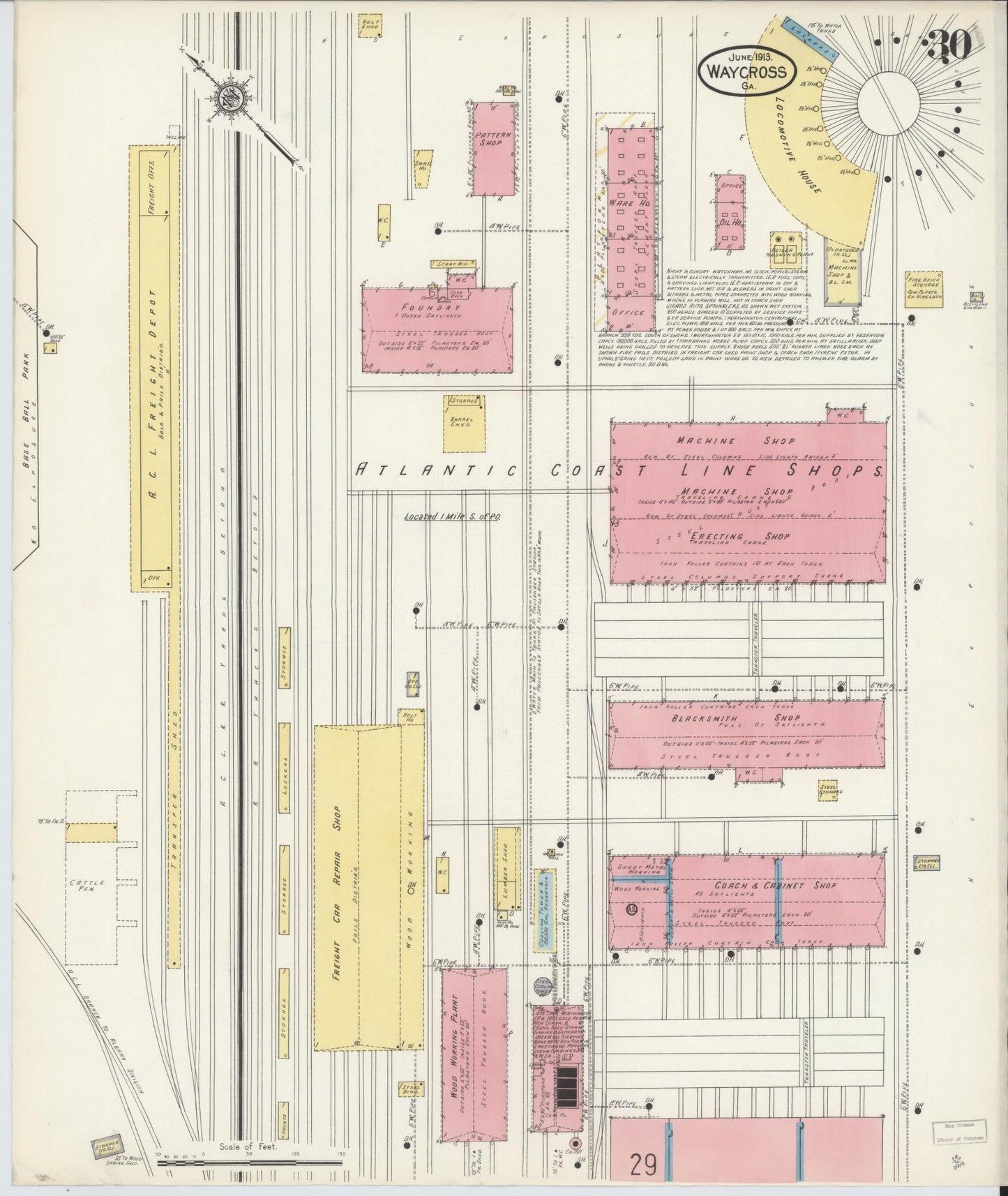 Sanborn Fire Insurance Map from Waycross, Ware County, Georgia (1913), Sheet #0030 - Complete Map Set gallery image, historic Sanborn map, vintage wall art, Georgia Georgia