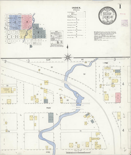 Sanborn Fire Insurance Map from Chewelah, Stevens County, Washington (1908), Sheet #0001 - Complete Map Set gallery image, historic Sanborn map, vintage wall art, Washington Washington