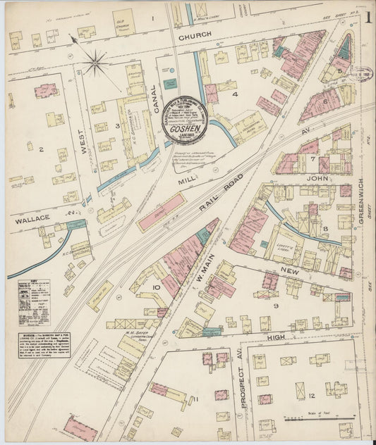 Sanborn Fire Insurance Map from Goshen, Orange County, New York (1885), Sheet #0001 - Complete Map Set gallery image, historic Sanborn map, vintage wall art, New York New York