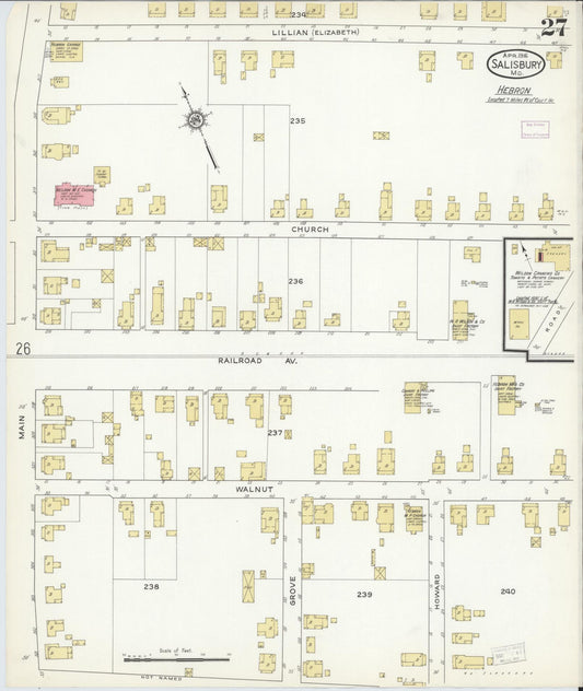 Sanborn Fire Insurance Map from Salisbury, Wicomico County, Maryland (1916), Sheet #0027 - Historic Sanborn Fire Insurance Map Print, vintage old map wall art