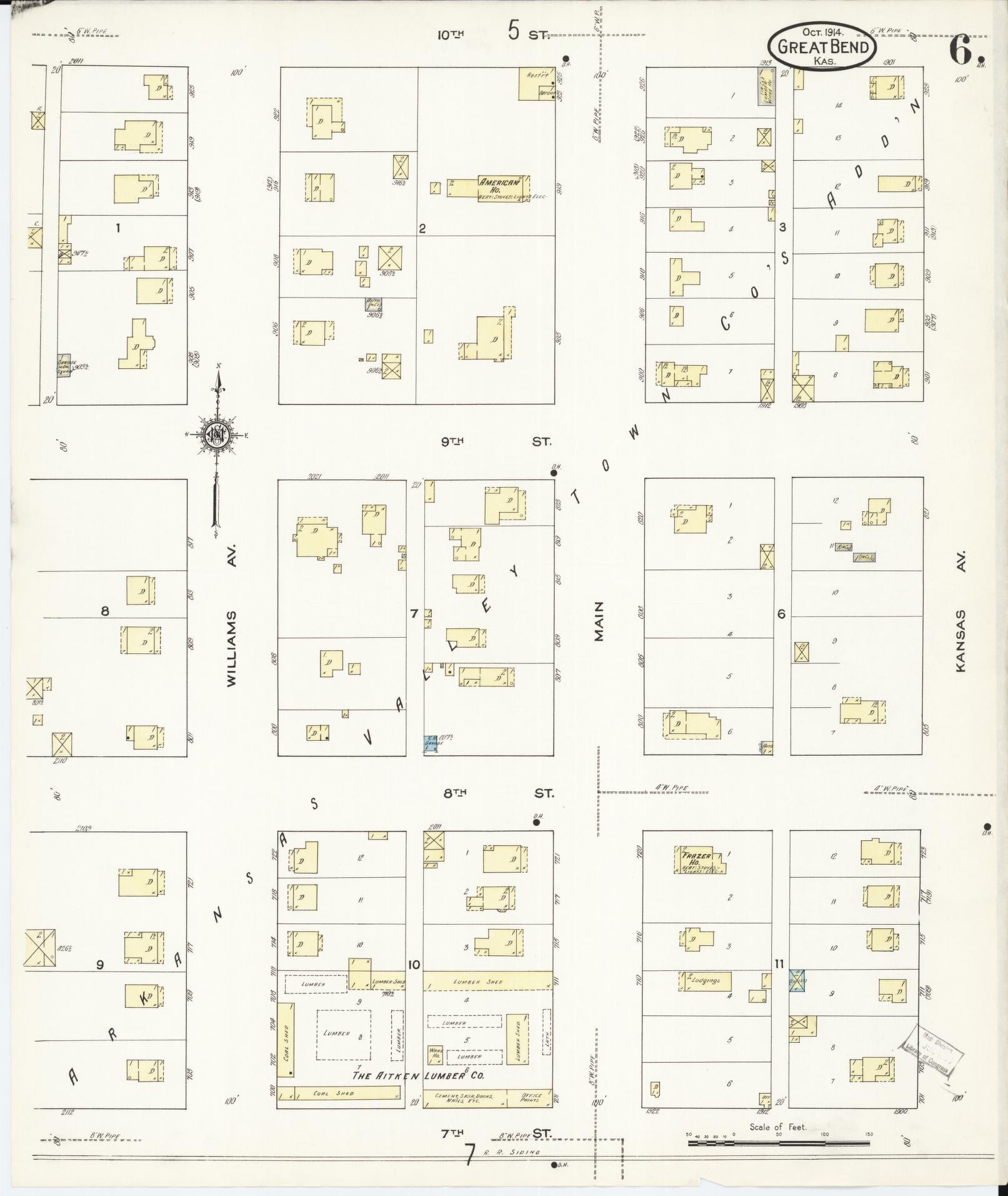 Sanborn Fire Insurance Map from Great Bend, Barton County, Kansas (1914), Sheet #0006 - Historic Sanborn Fire Insurance Map Print, vintage old map wall art, antique decor, genealogy gift, Kansas Kansas map