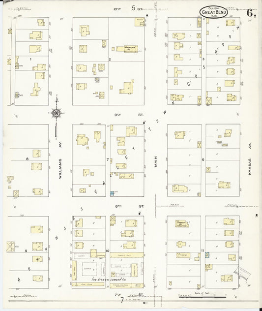 Sanborn Fire Insurance Map from Great Bend, Barton County, Kansas (1914), Sheet #0006 - Historic Sanborn Fire Insurance Map Print, vintage old map wall art, antique decor, genealogy gift, Kansas Kansas map