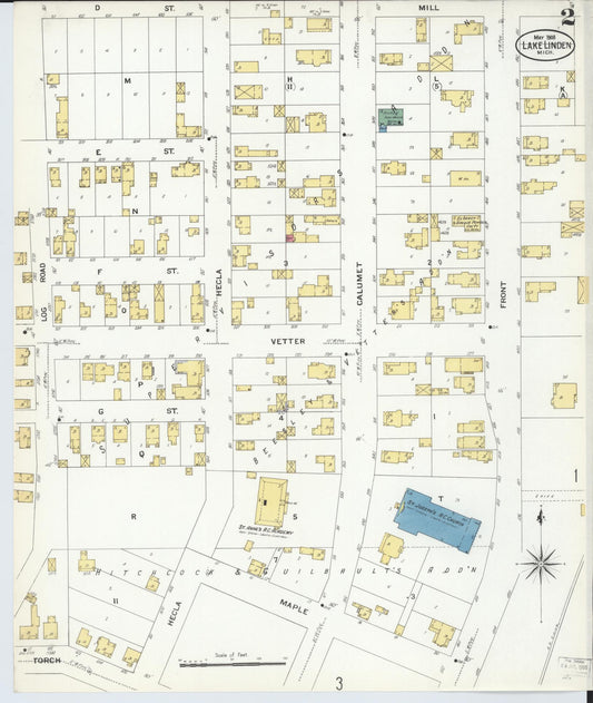 Sanborn Fire Insurance Map from Lake Linden, Houghton County, Michigan (1908), Sheet #0002 - Historic Sanborn Fire Insurance Map Print, vintage old map wall art, antique decor, genealogy gift, Michigan Michigan map