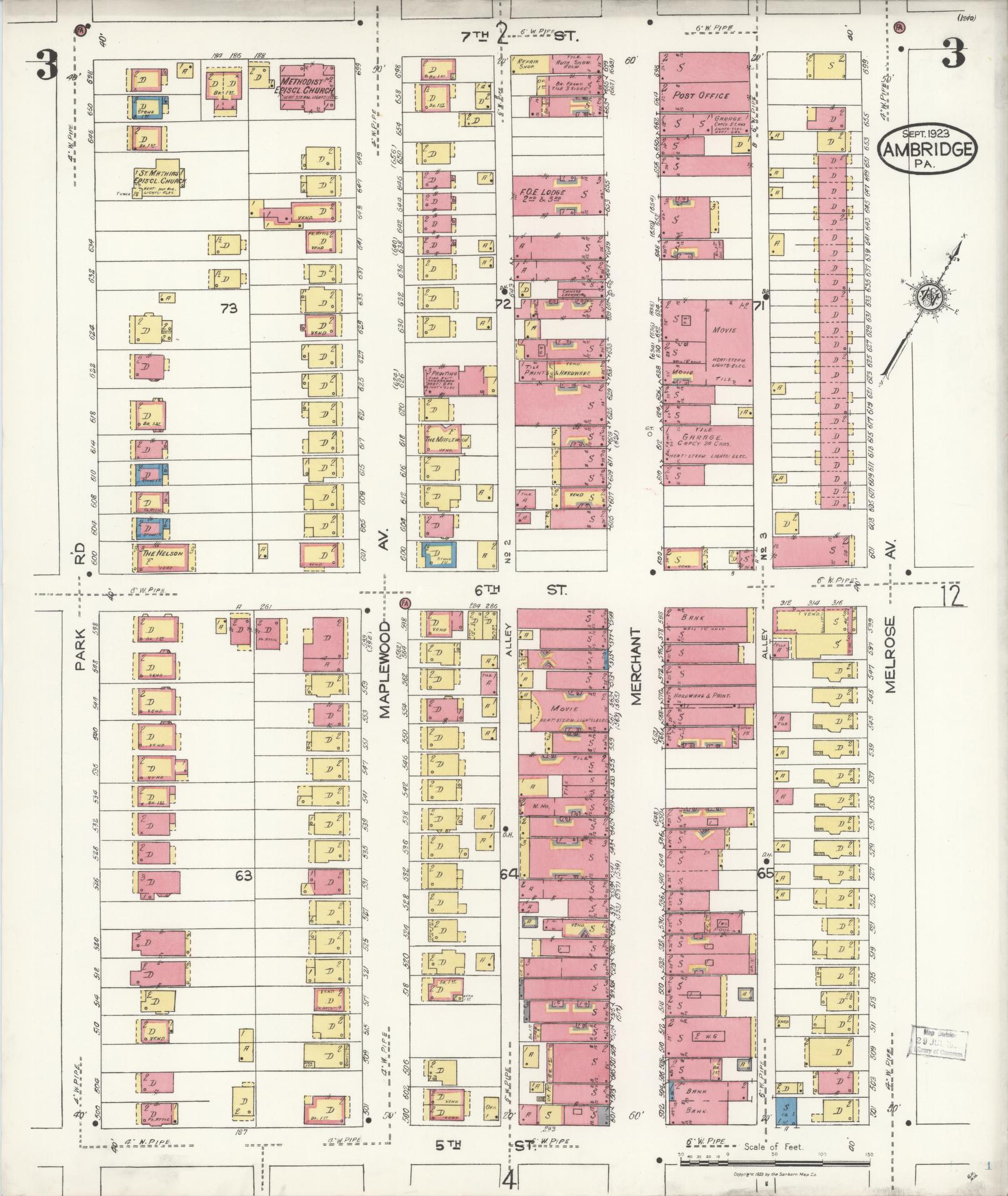 Sanborn Fire Insurance Map from Ambridge, Beaver County, Pennsylvania (1923), Sheet #0003 - Historic Sanborn Fire Insurance Map Print, vintage old map wall art, antique decor, genealogy gift, Pennsylvania Pennsylvania map