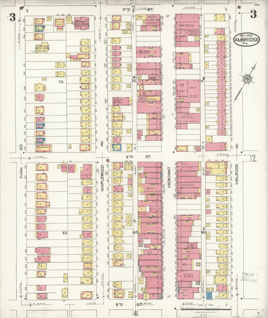 Sanborn Fire Insurance Map from Ambridge, Beaver County, Pennsylvania (1923), Sheet #0003 - Historic Sanborn Fire Insurance Map Print, vintage old map wall art, antique decor, genealogy gift, Pennsylvania Pennsylvania map
