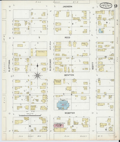 Sanborn Fire Insurance Map from Joliet, Will County, Illinois (1891), Sheet #0009 - Complete Map Set gallery image, historic Sanborn map, vintage wall art, Illinois Illinois