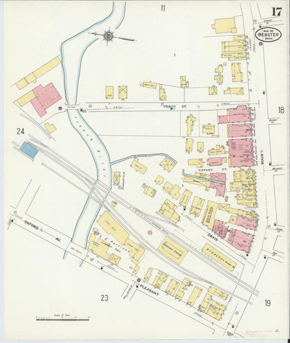 Sanborn Fire Insurance Map from Webster, Worcester County, Massachusetts (1911), Sheet #0017 - Historic Sanborn Fire Insurance Map Print, vintage old map wall art, antique decor, genealogy gift, Massachusetts Massachusetts map