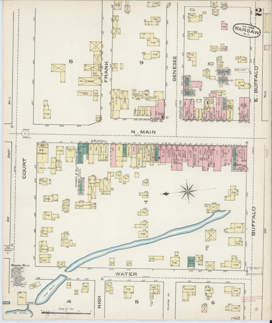 Sanborn Fire Insurance Map from Warsaw, Wyoming County, New York (1886), Sheet #0002 - Historic Sanborn Fire Insurance Map Print, vintage old map wall art, antique decor, genealogy gift, Warsaw Wyoming map