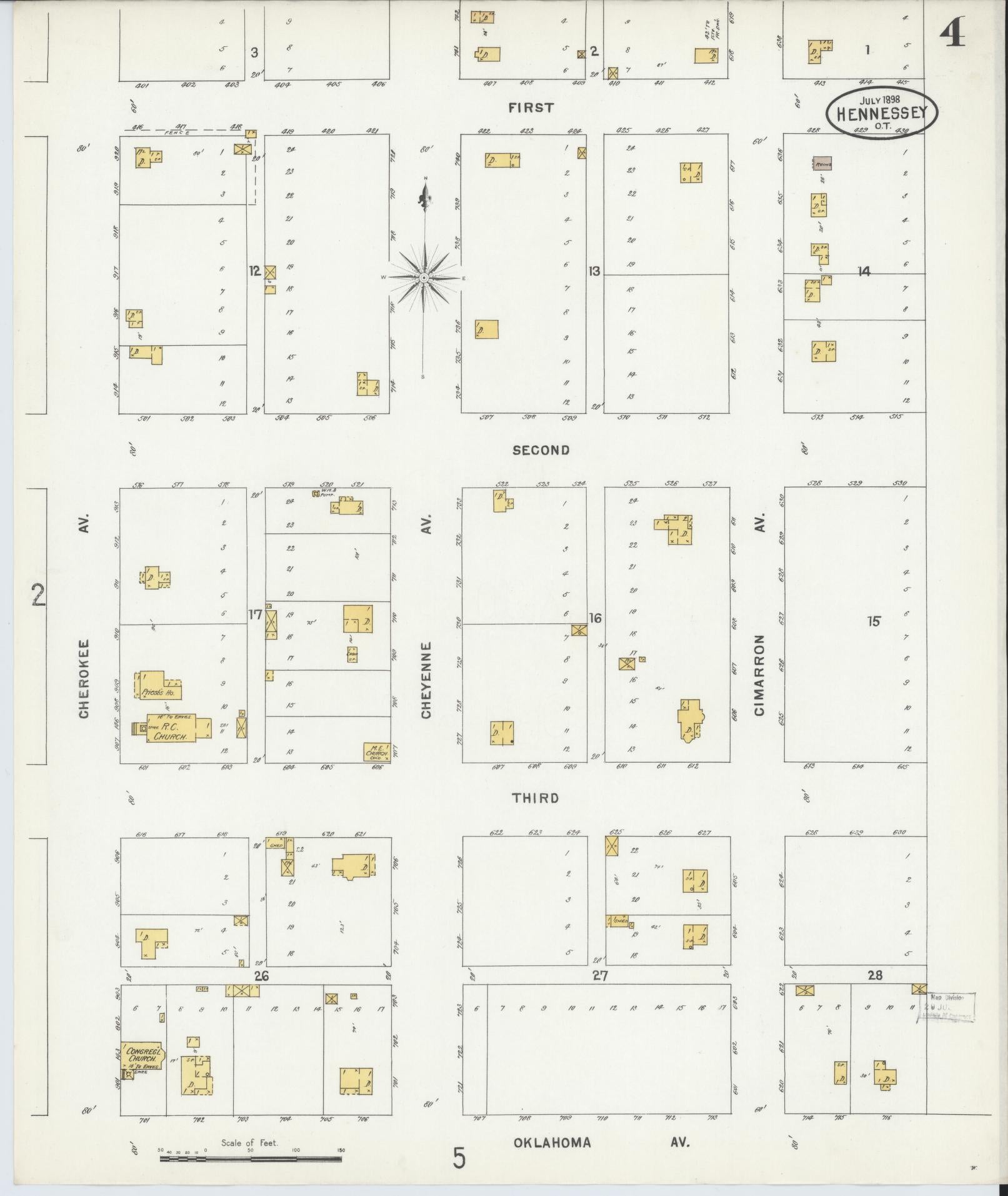 Sanborn Fire Insurance Map from Hennessey, Kingfisher County, Oklahoma (1898), Sheet #0004 - Historic Sanborn Fire Insurance Map Print, vintage old map wall art, antique decor, genealogy gift, Oklahoma Oklahoma map