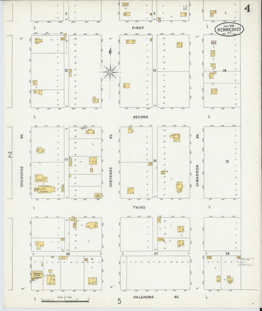 Sanborn Fire Insurance Map from Hennessey, Kingfisher County, Oklahoma (1898), Sheet #0004 - Historic Sanborn Fire Insurance Map Print, vintage old map wall art, antique decor, genealogy gift, Oklahoma Oklahoma map