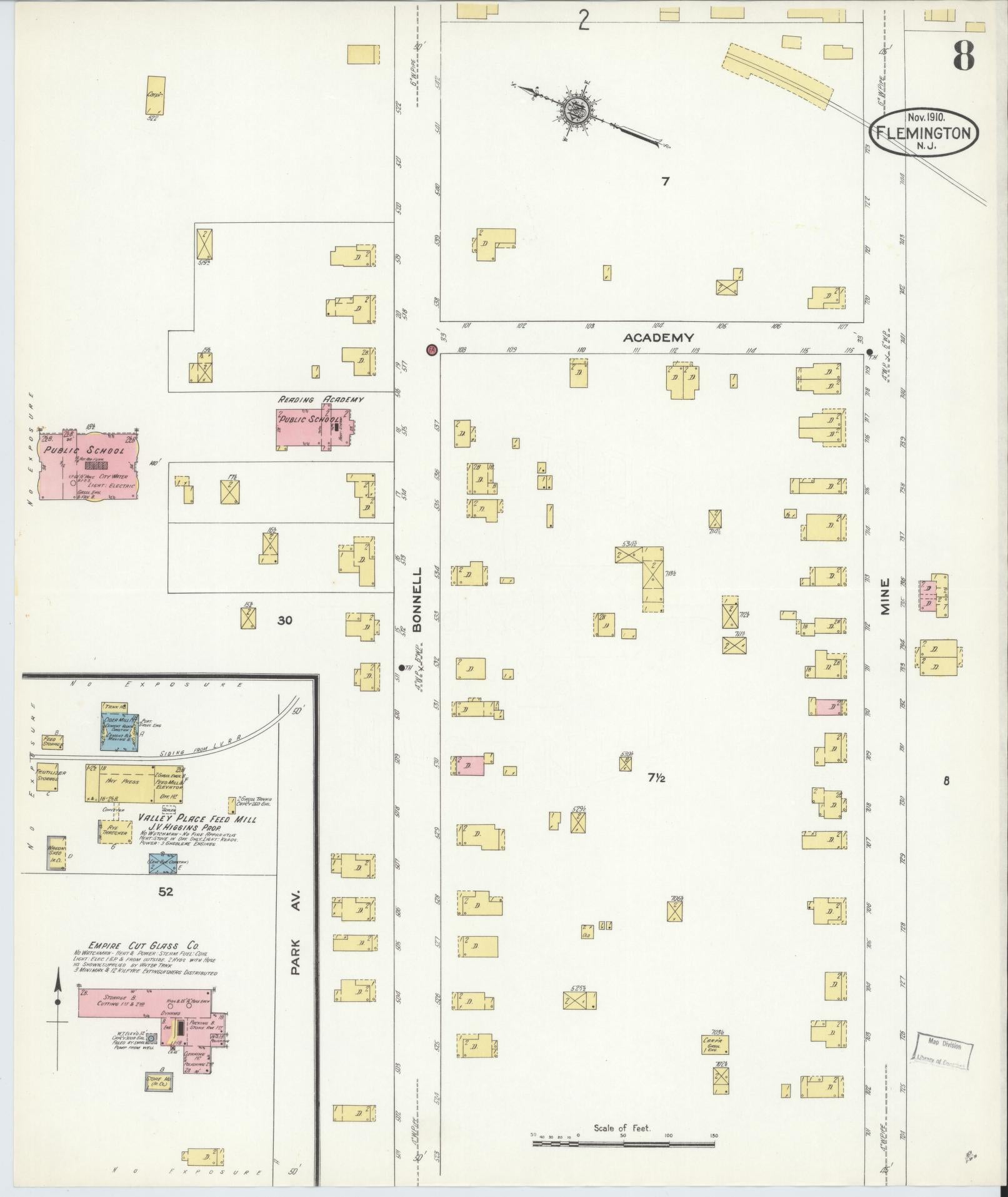 Sanborn Fire Insurance Map from Flemington, Hunterdon County, New Jersey (1910), Sheet #0008 - Historic Sanborn Fire Insurance Map Print, vintage old map wall art, antique decor, genealogy gift, New Jersey New Jersey map