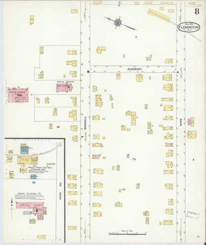Sanborn Fire Insurance Map from Flemington, Hunterdon County, New Jersey (1910), Sheet #0008 - Historic Sanborn Fire Insurance Map Print, vintage old map wall art, antique decor, genealogy gift, New Jersey New Jersey map
