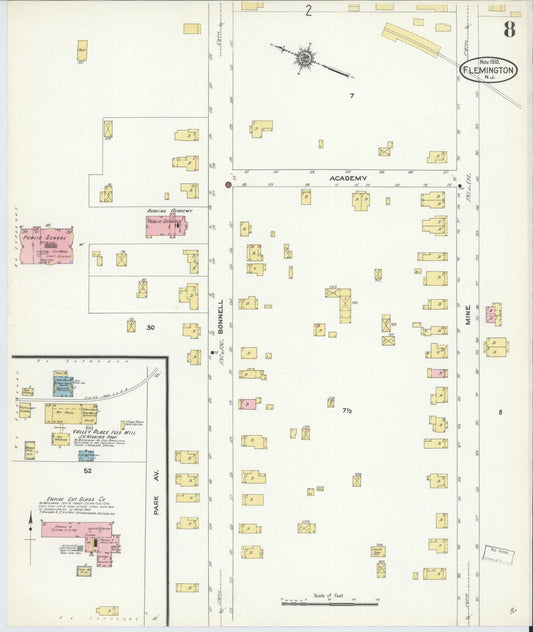 Sanborn Fire Insurance Map from Flemington, Hunterdon County, New Jersey (1910), Sheet #0008 - Historic Sanborn Fire Insurance Map Print, vintage old map wall art, antique decor, genealogy gift, New Jersey New Jersey map
