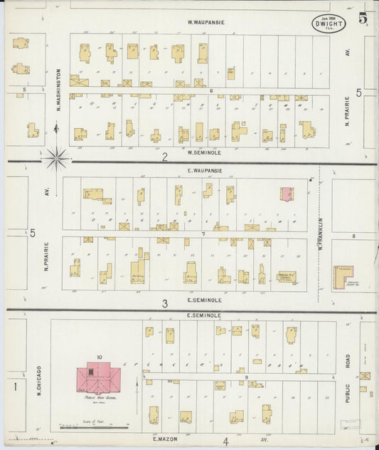 Sanborn Fire Insurance Map from Dwight, Livingston County, Illinois (1898), Sheet #0005 - Historic Sanborn Fire Insurance Map Print, vintage old map wall art, antique decor, genealogy gift, Illinois Illinois map