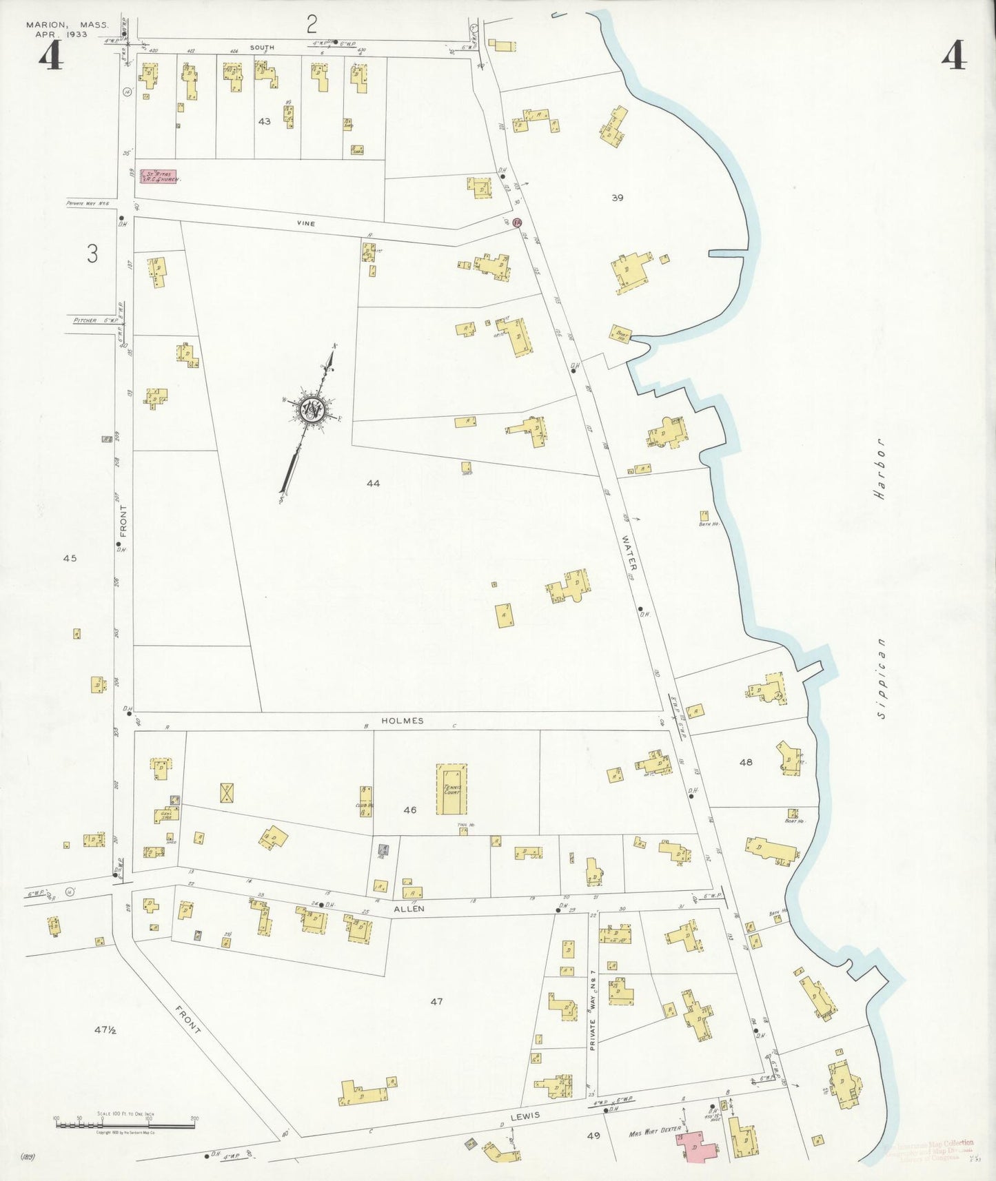 Sanborn Fire Insurance Map from Marion, Plymouth County, Massachusetts (1933), Sheet #0004 - Complete Map Set gallery image, historic Sanborn map, vintage wall art, Massachusetts Massachusetts
