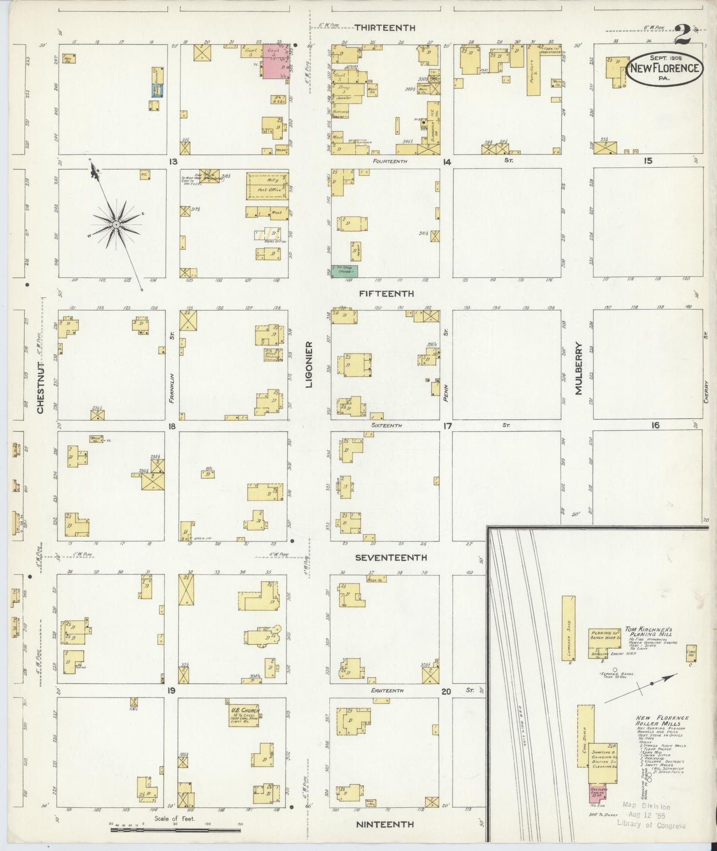 Sanborn Fire Insurance Map from New Florence, Westmoreland County, Pennsylvania (1908), Sheet #0002 - Historic Sanborn Fire Insurance Map Print, vintage old map wall art, antique decor, genealogy gift, Pennsylvania Pennsylvania map