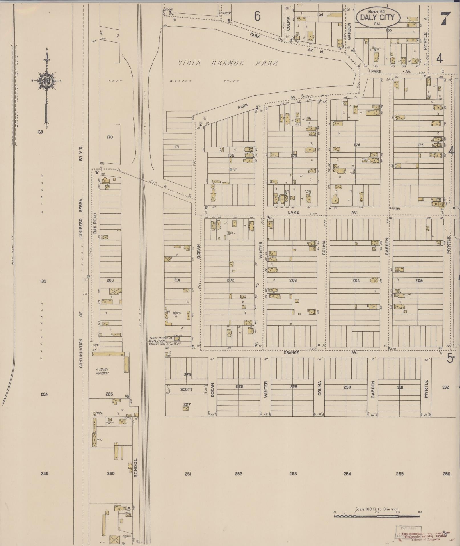 Sanborn Fire Insurance Map from Daly City, San Mateo County, California (1915), Sheet #0007 - Complete Map Set gallery image, historic Sanborn map, vintage wall art, California California