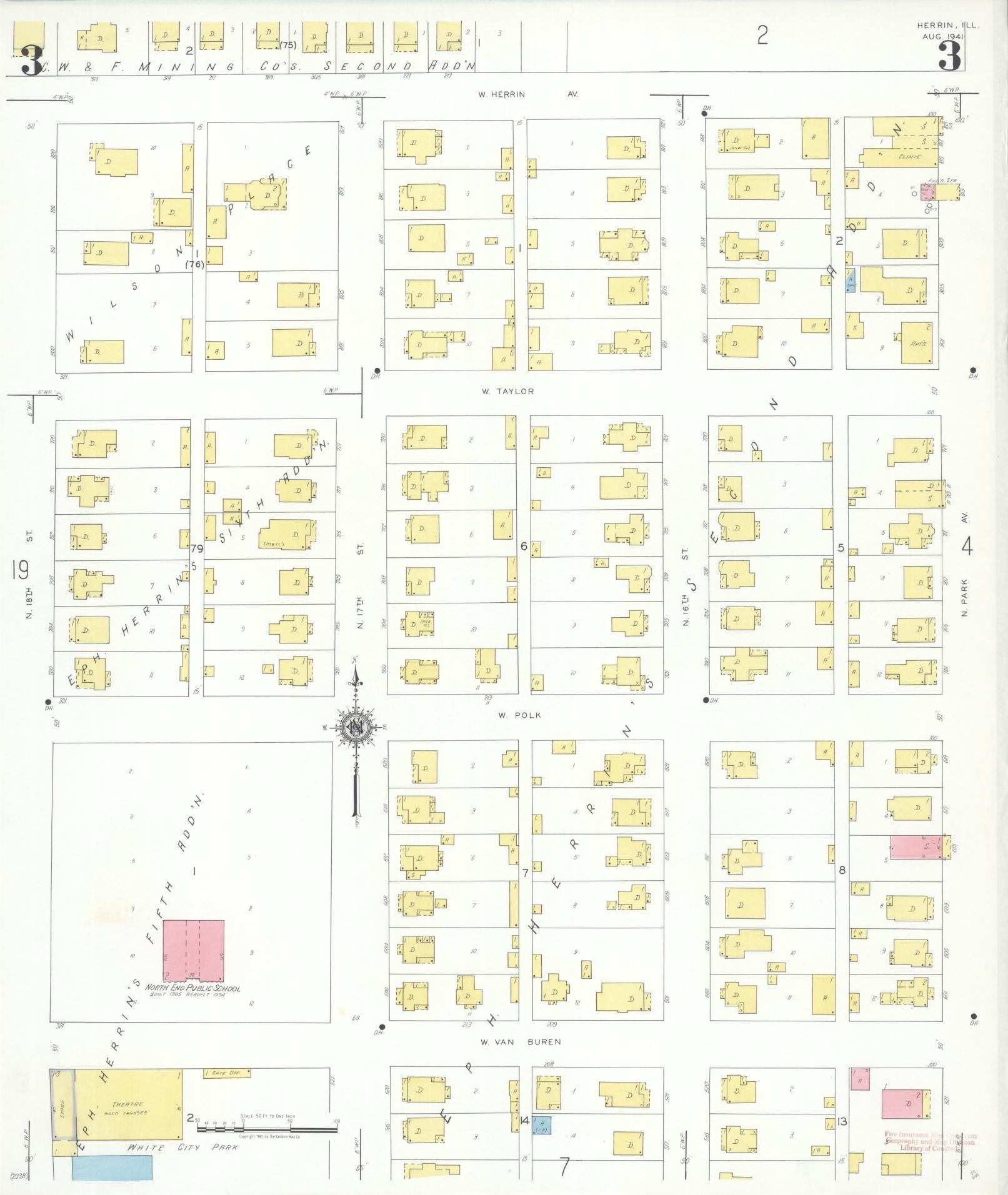 Sanborn Fire Insurance Map from Herrin, Williamson County, Illinois (1941), Sheet #0003 - Complete Map Set gallery image, historic Sanborn map, vintage wall art, Illinois Illinois