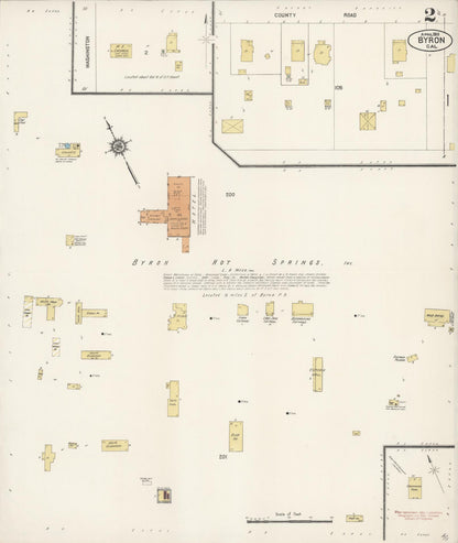 Sanborn Fire Insurance Map from Byron, Contra Costa County, California (1915), Sheet #0002 - Historic Sanborn Fire Insurance Map Print, vintage old map wall art, antique decor, genealogy gift, California California map