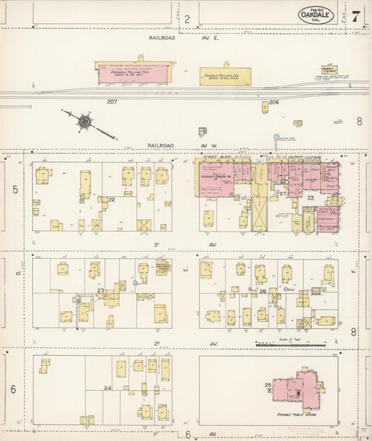 Sanborn Fire Insurance Map from Oakdale, Stanislaus County, California (1912), Sheet #0007 - Historic Sanborn Fire Insurance Map Print, vintage old map wall art, antique decor, genealogy gift, California California map