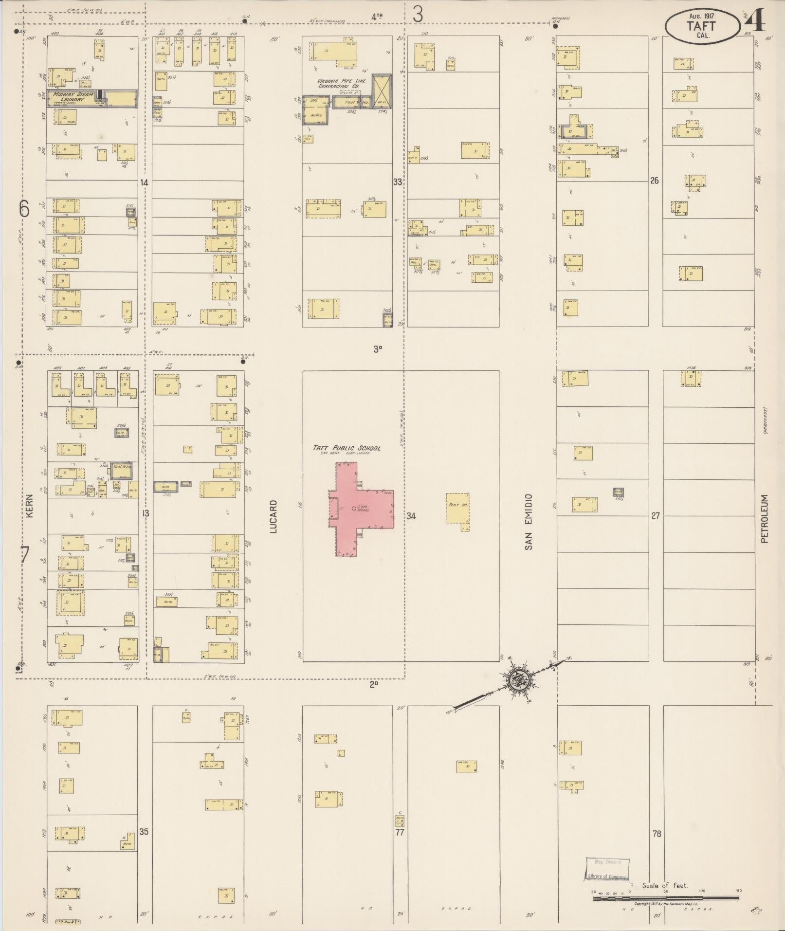 Sanborn Fire Insurance Map from Taft, Kern County, California (1917), Sheet #0004 - Complete Map Set gallery image, historic Sanborn map, vintage wall art, California California