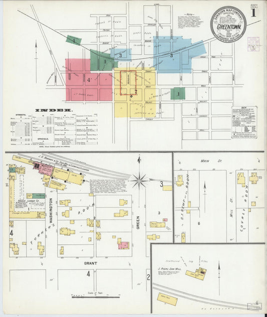 Sanborn Fire Insurance Map from Greentown, Howard County, Indiana (1902), Sheet #0001 - Historic Sanborn Fire Insurance Map Print, vintage old map wall art, antique decor, genealogy gift, Indiana Indiana map