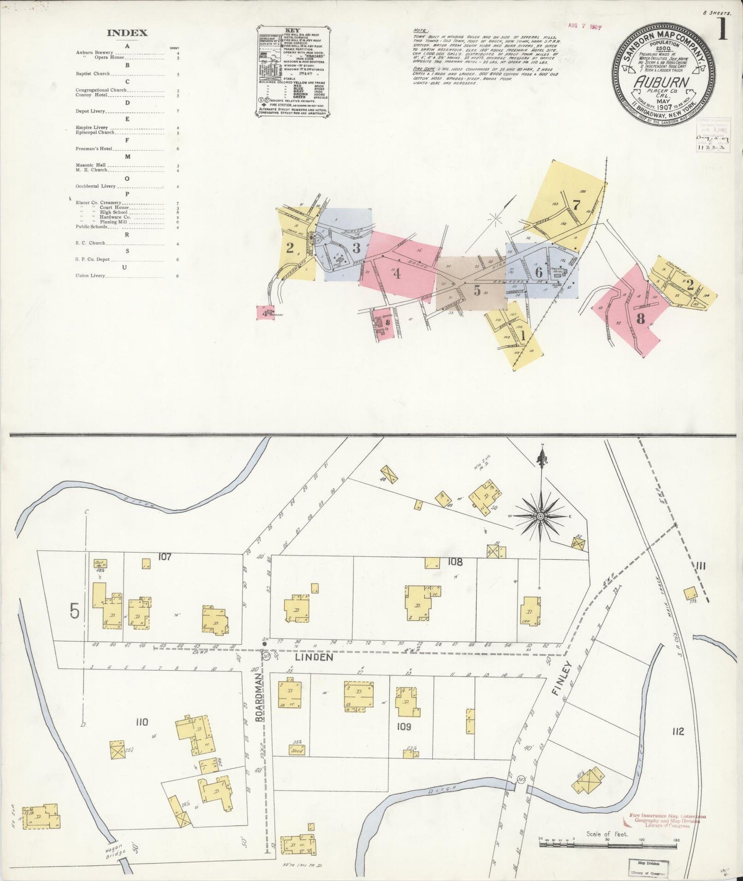 Sanborn Fire Insurance Map from Auburn, Placer County, California. (1907) – Historic Sanborn Fire Insurance Map Print