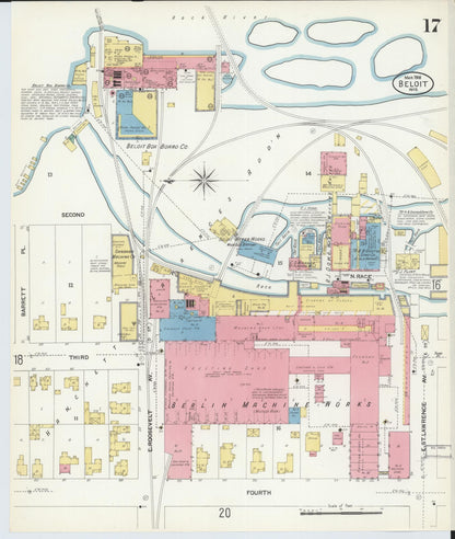 Sanborn Fire Insurance Map from Beloit, Rock County, Wisconsin (1908), Sheet #0017 - Historic Sanborn Fire Insurance Map Print, vintage old map wall art, antique decor, genealogy gift, Wisconsin Wisconsin map