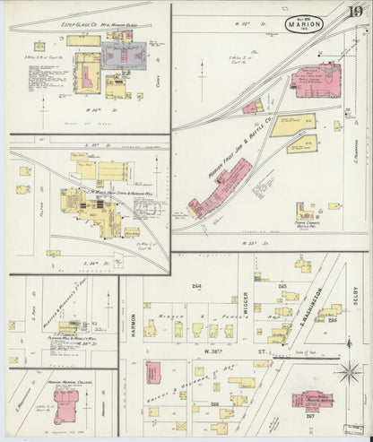 Sanborn Fire Insurance Map from Marion, Grant County, Indiana (1896), Sheet #0019 - Historic Sanborn Fire Insurance Map Print, vintage old map wall art, antique decor, genealogy gift, Indiana Indiana map