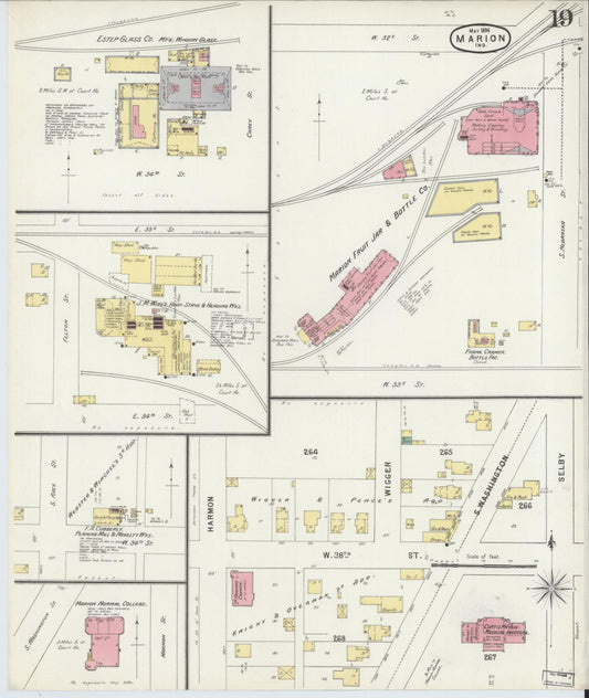 Sanborn Fire Insurance Map from Marion, Grant County, Indiana (1896), Sheet #0019 - Historic Sanborn Fire Insurance Map Print, vintage old map wall art, antique decor, genealogy gift, Indiana Indiana map